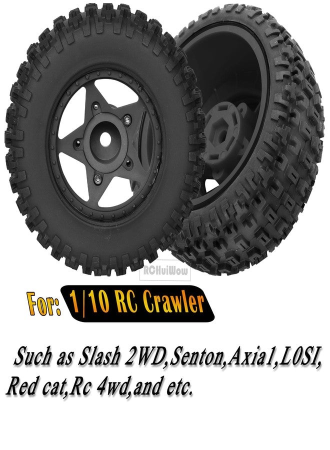RCHuiWow RC 12mm/14mm Hex Wheels & Tires for 1/10 RC Scale Truck,RC Truck Tires for 1/10 Slash 2WD 4×4 Senton Axia1 L0SI Red cat Rc 4wd,4PCS,Black - Image 2